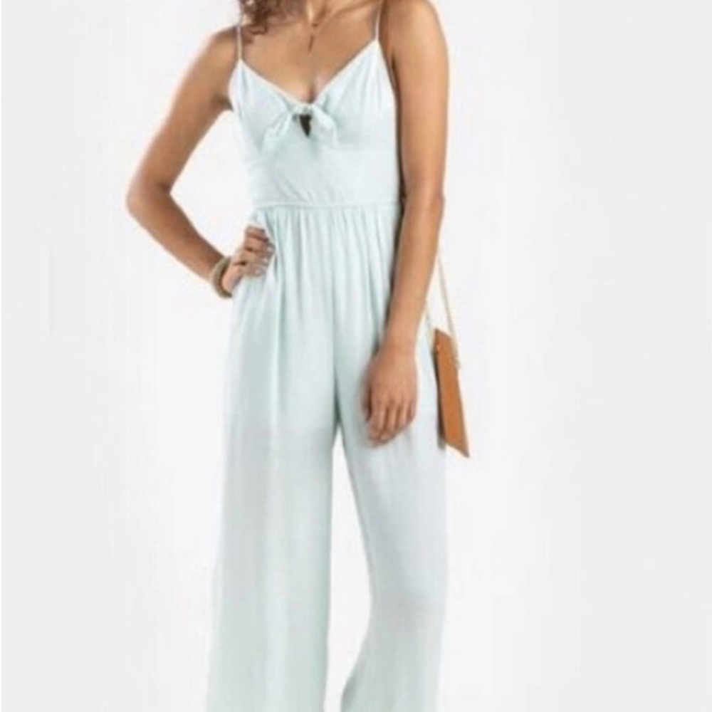 Francesca’s NWT Mint Green Knot Tie Front Jumpsuit Womens Size S